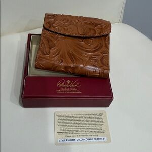Patricia Nash Cognac Embossed Leather Kisslick Wallet in Box